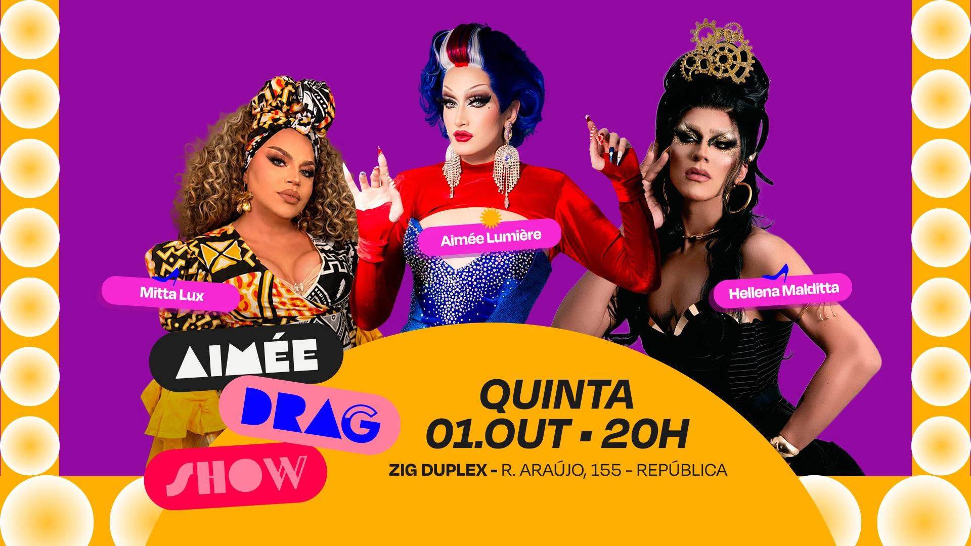 Aimée Drag Show Com Hellena Malditta E Mitta Lux 01/10 Cover