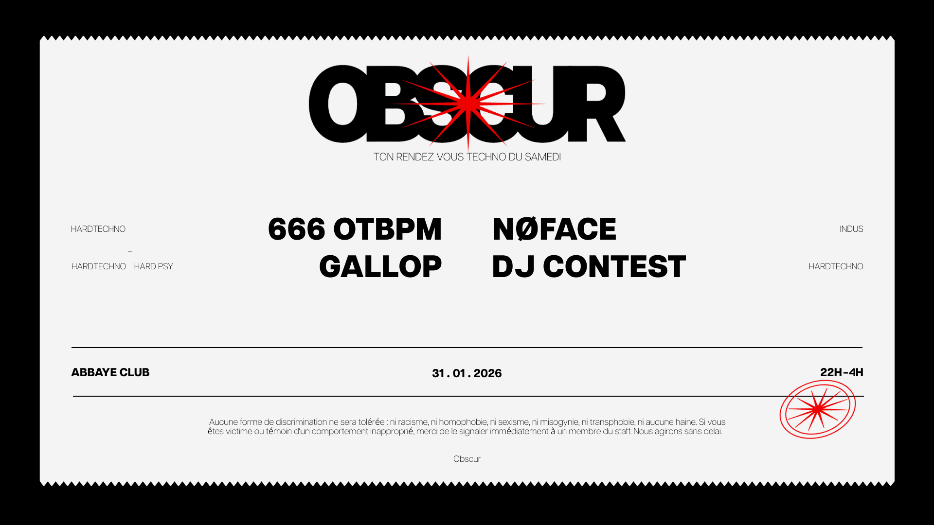 Obscur : 666 Otbpm, Nxface, Gallop, Dj Contest Cover