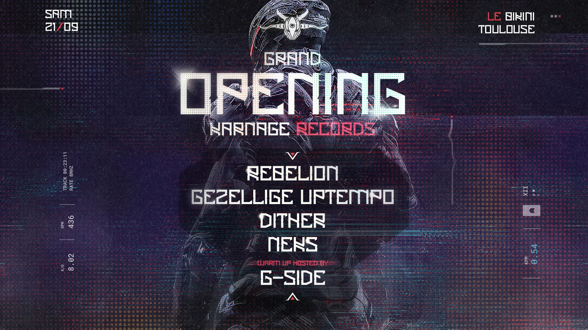 Karnage Grand Opening W/ Rebelion, Gezellige Uptempo, Dither Cover
