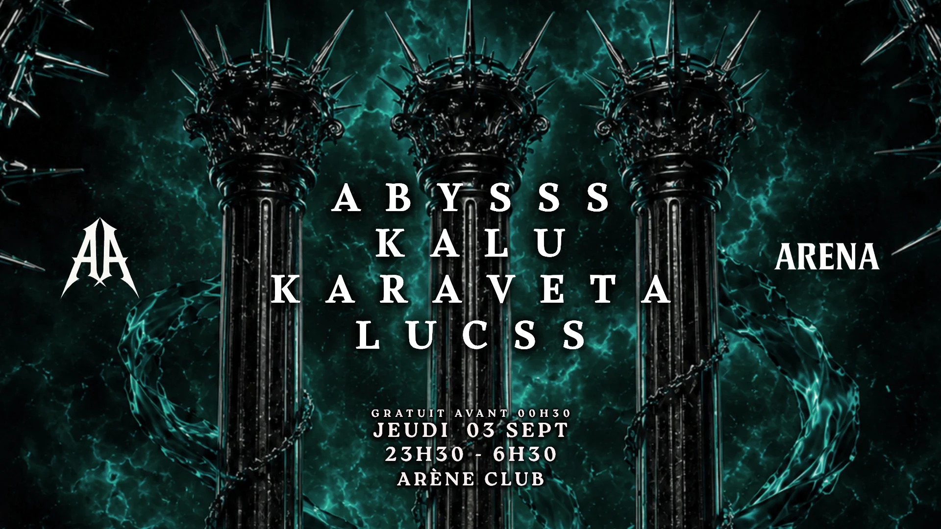 Jeudi Techno Arena : Abysss , Kalu , Karaveta , Lucss Cover