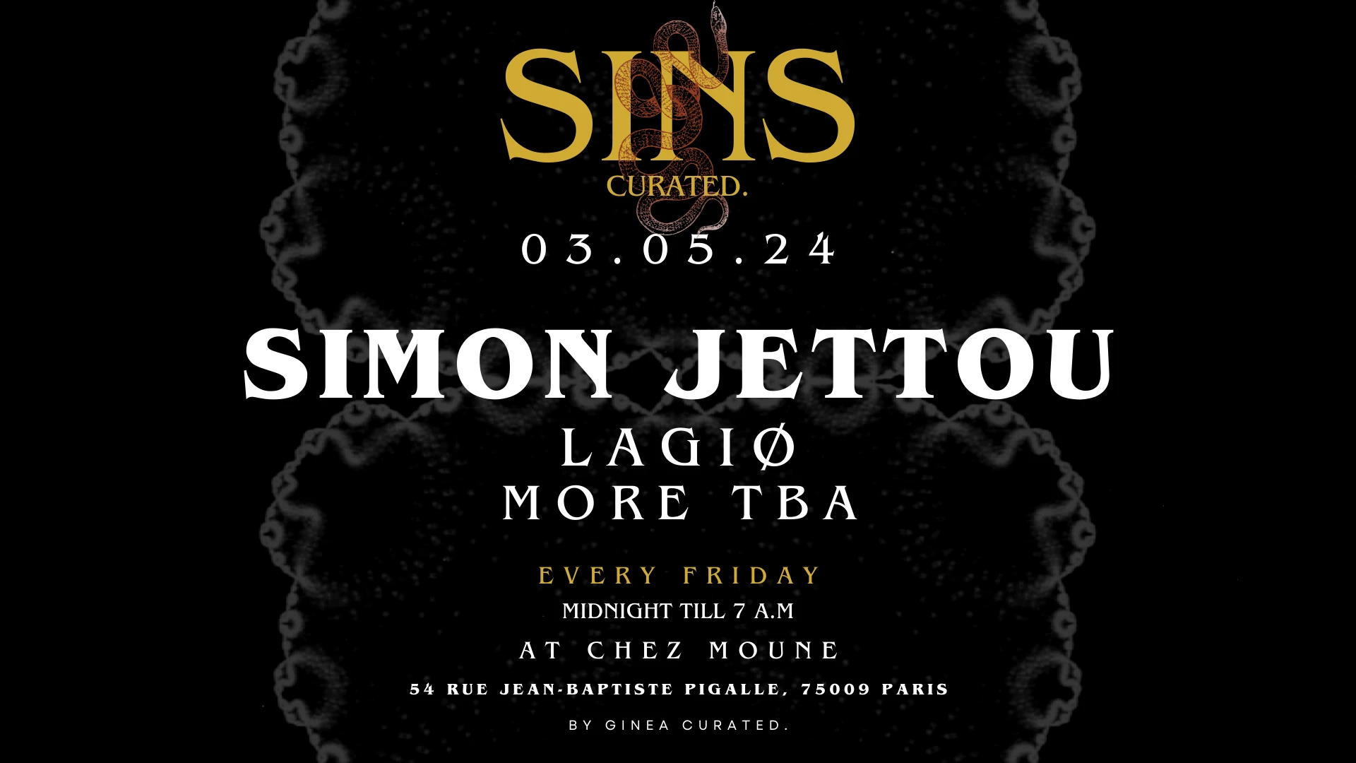 Sins Curated @Chezmoune Invites Simon Jettou- Friday 03.05 Cover