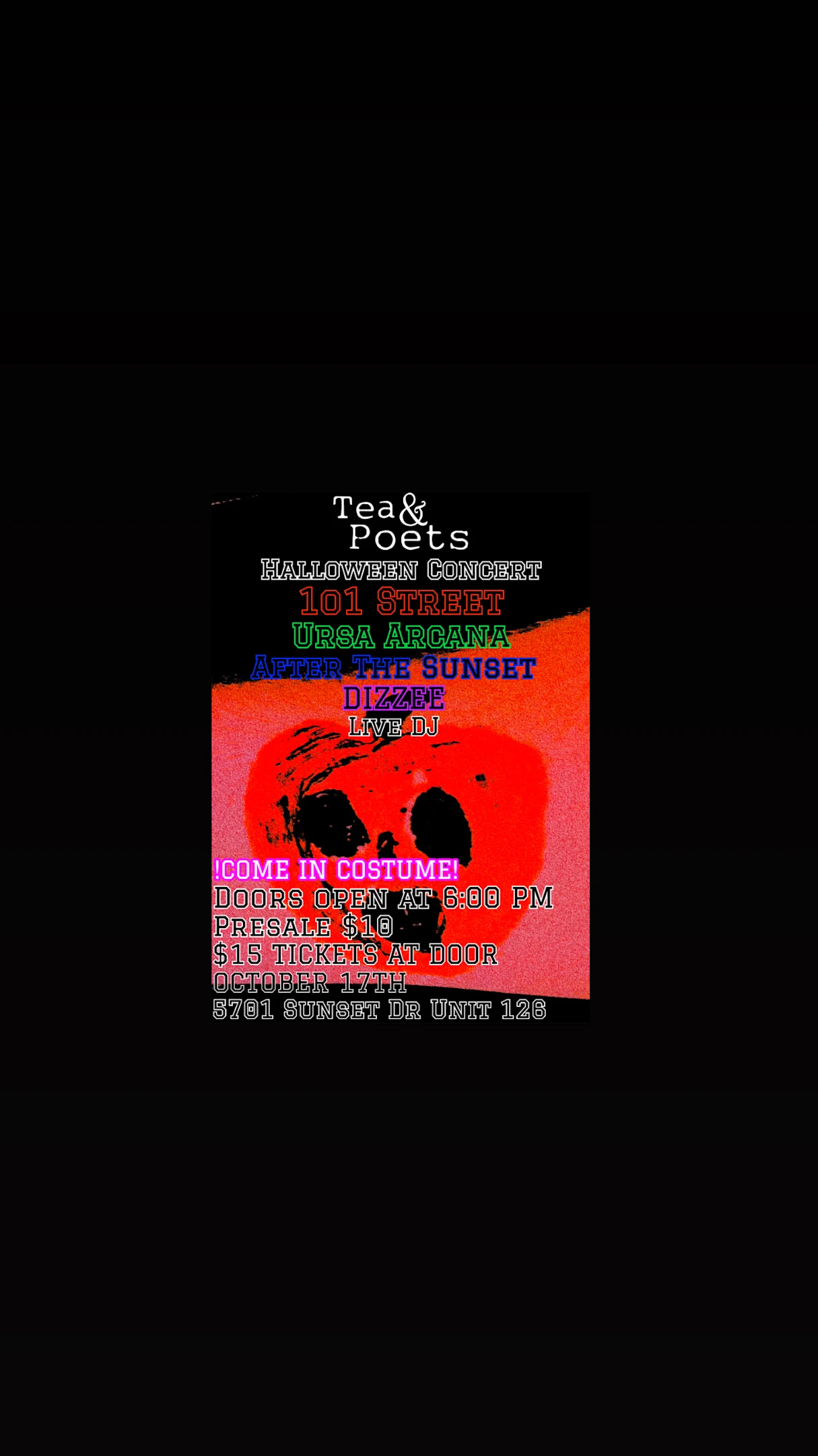Halloween Band Night At Tea&Poets: Costume Contest Cover