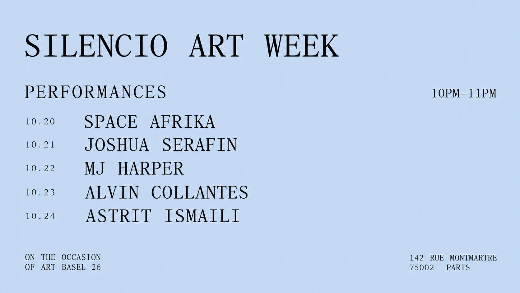 Performances / Silencio Art Week Cover