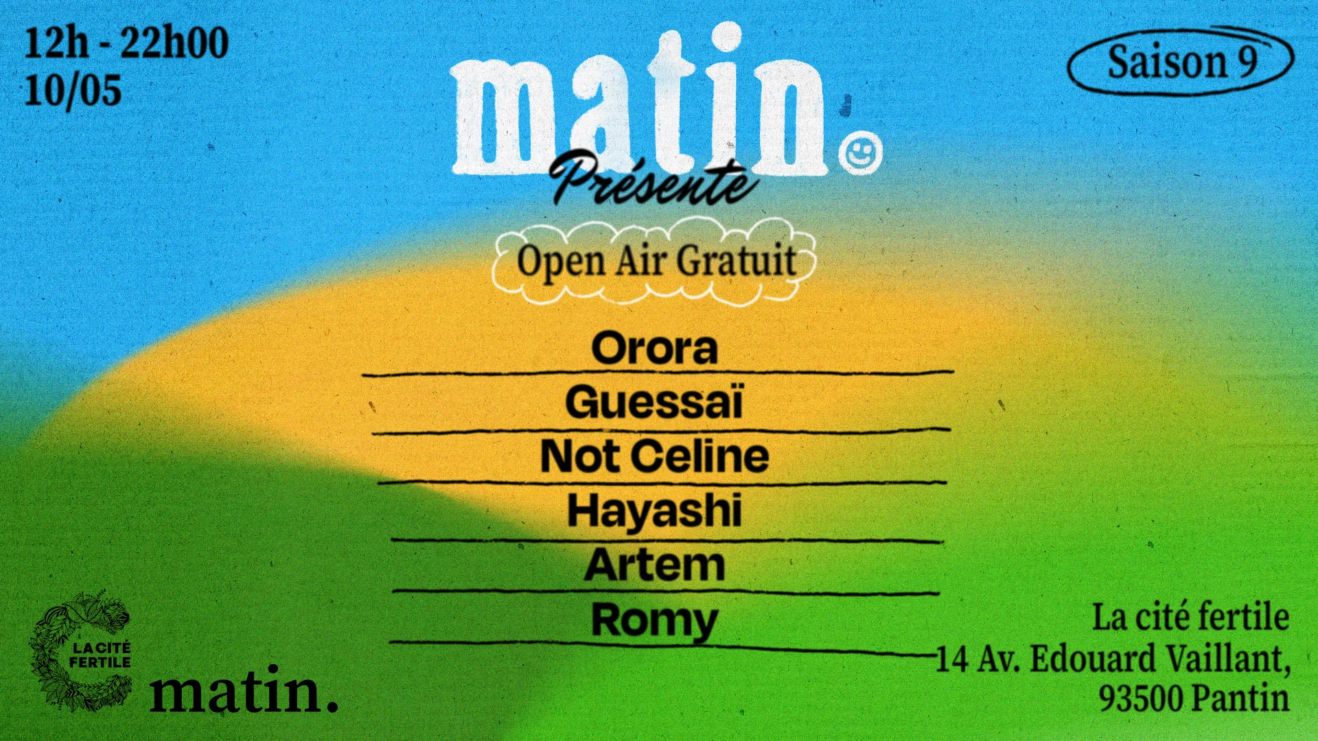 Matin. Présente : Open Air Gratuit @ La Cité Fertile Cover