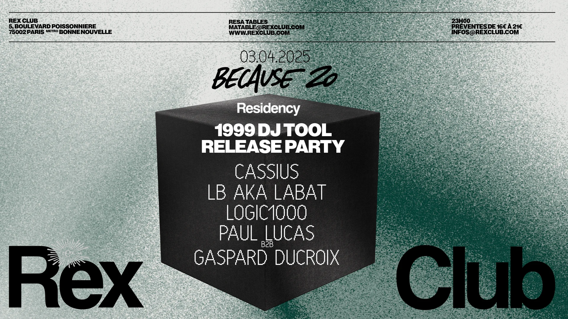 Because 20 Residency 1999 Dj Tool Release Party: Cassius Cover