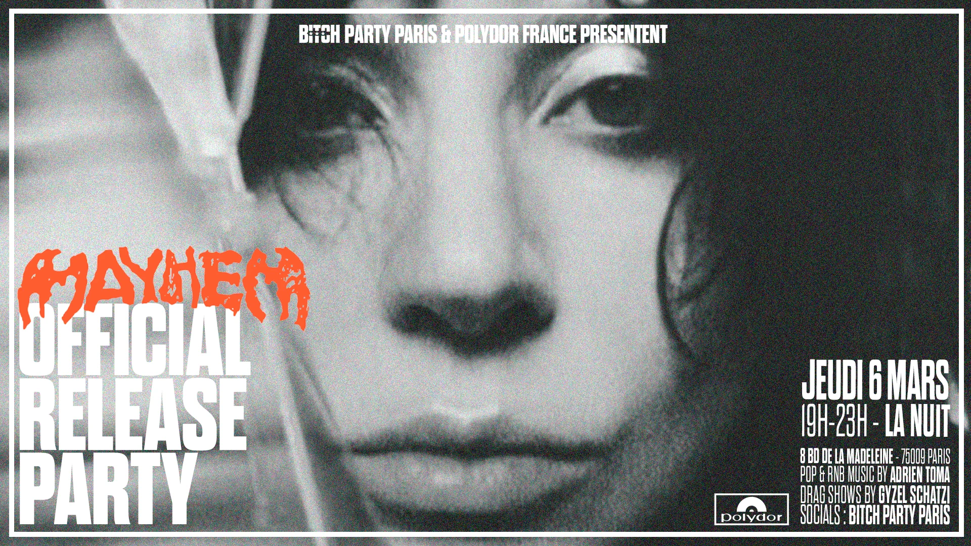 Mayhem Official Release Party By Bitch Party Paris & Polydor Cover