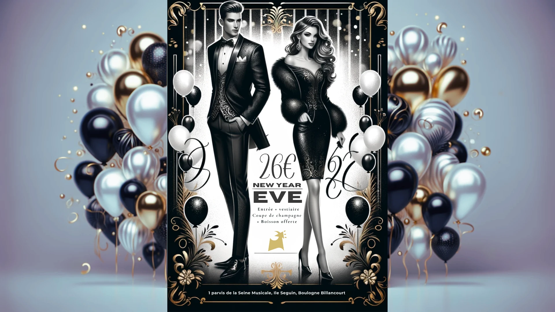 New Year Party : Black & White Cover