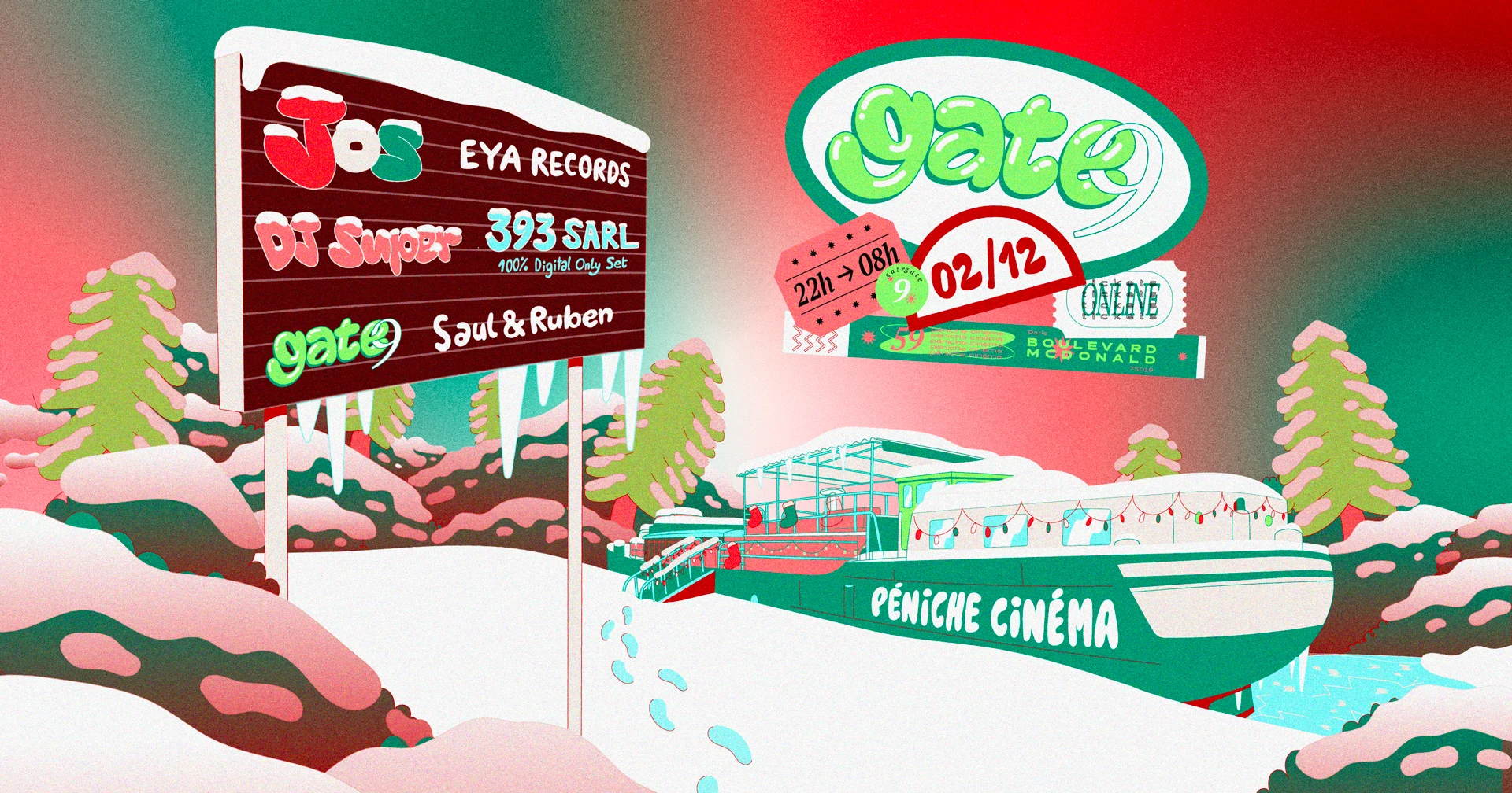 Gate 9 Invites Jos, Dj Super & 393 Sarl @ La Péniche Cinéma Cover