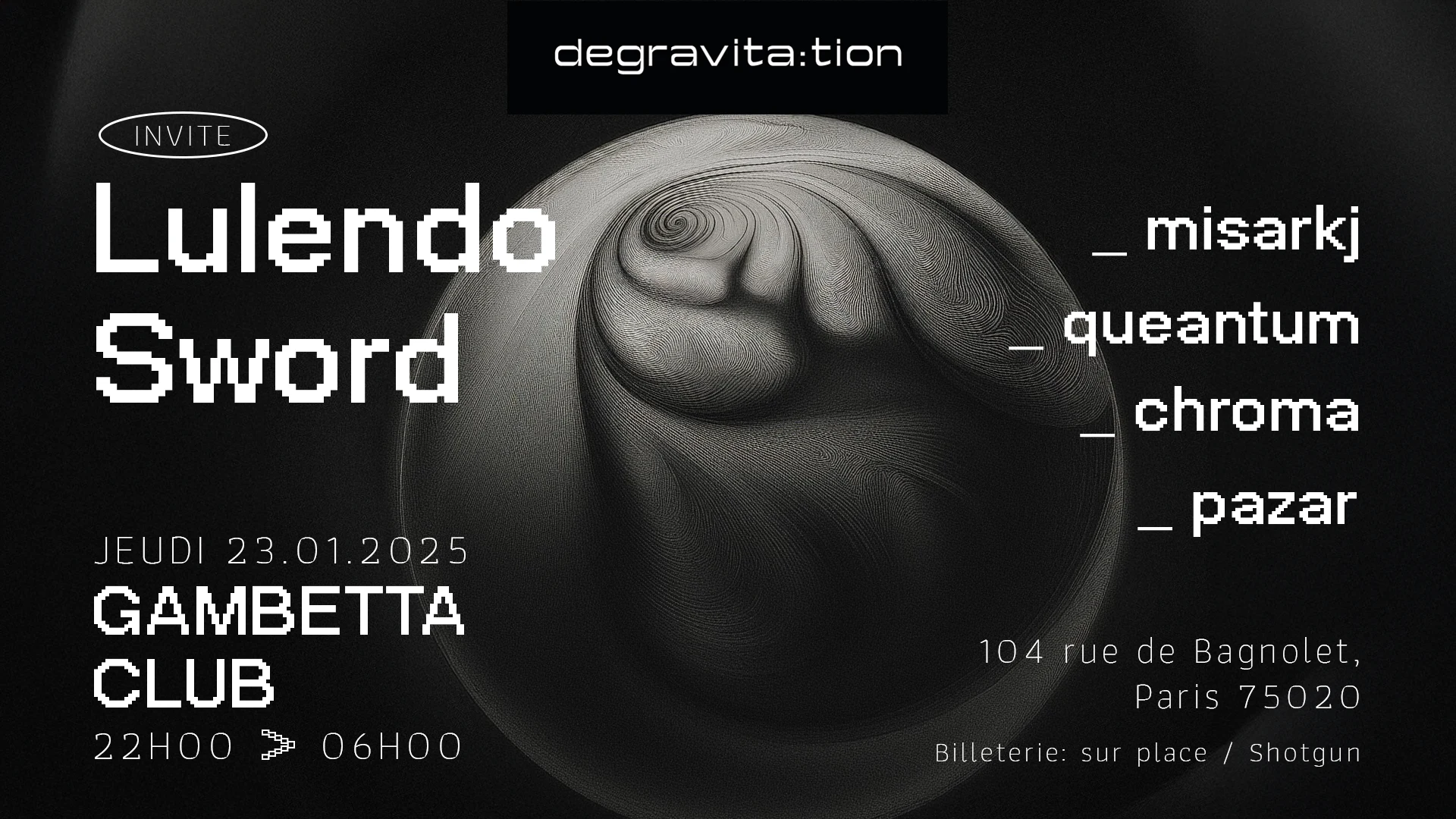 Degravita:Tion Invite • Lulendo & Sword • At Gambetta Club Cover