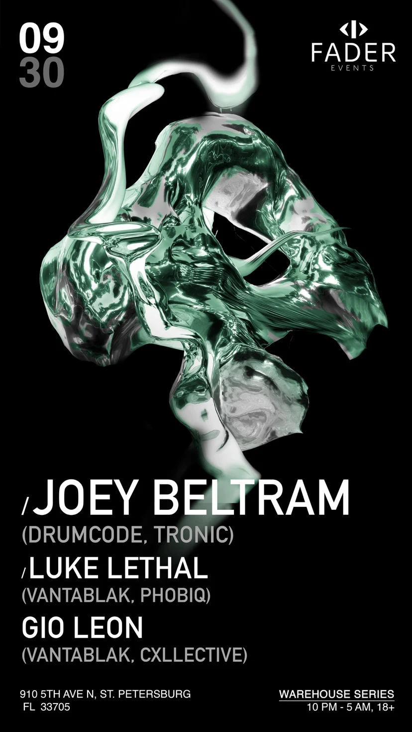 Fader Events Invites: Joey Beltram (Drumcode/Tronic) Cover