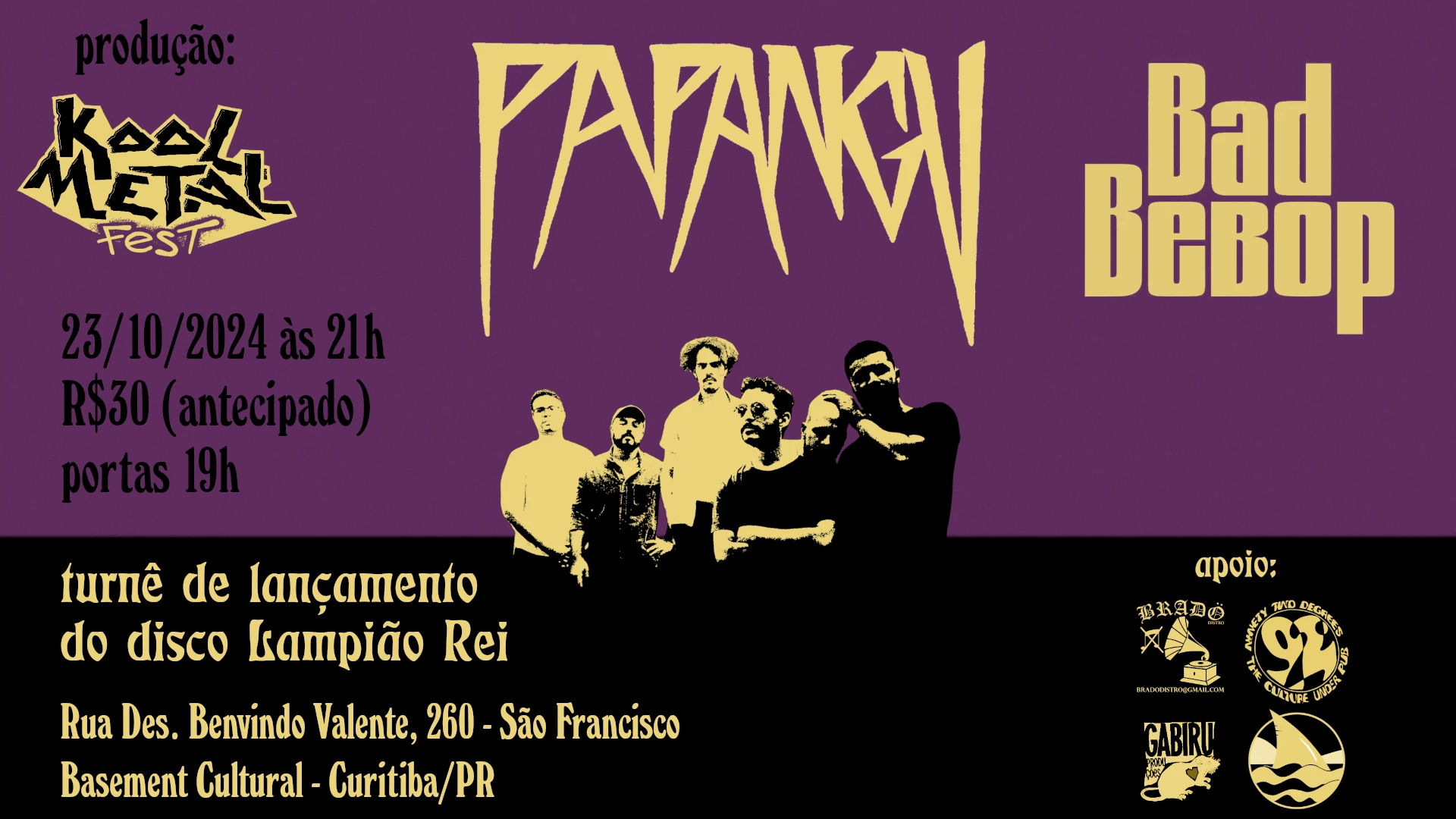 Papangu & Bad Bebop No Basement Cultural Em Curitiba - 23/10 Cover