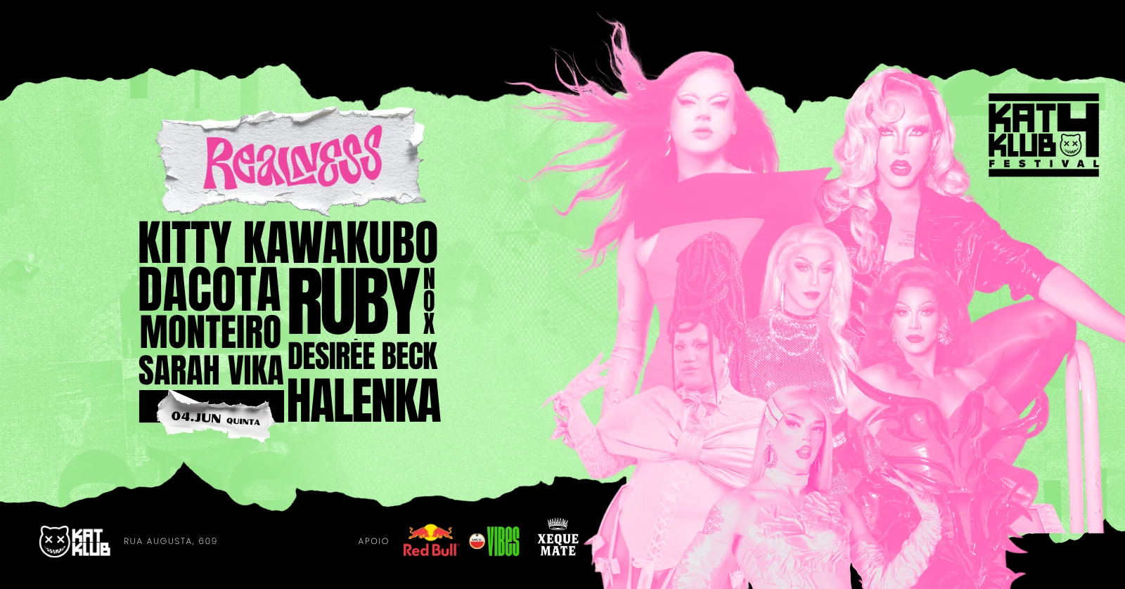 Realness Showcase Com Kitty Kawakubo, Ruby Nox E Dacota Cover