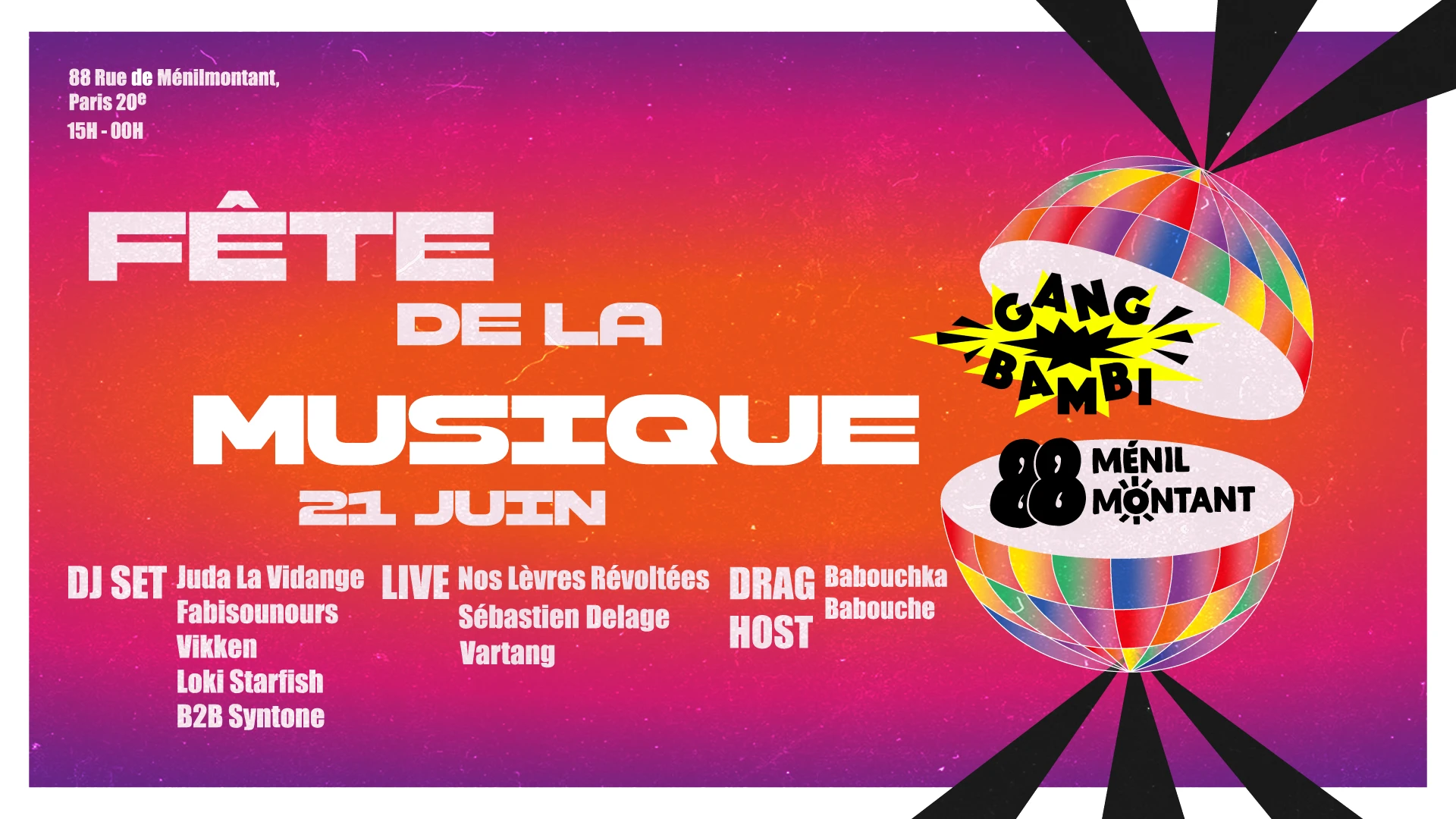 88 Ménilmontant : Fête De La Musique W/Gang Bambi | 21.06 Cover