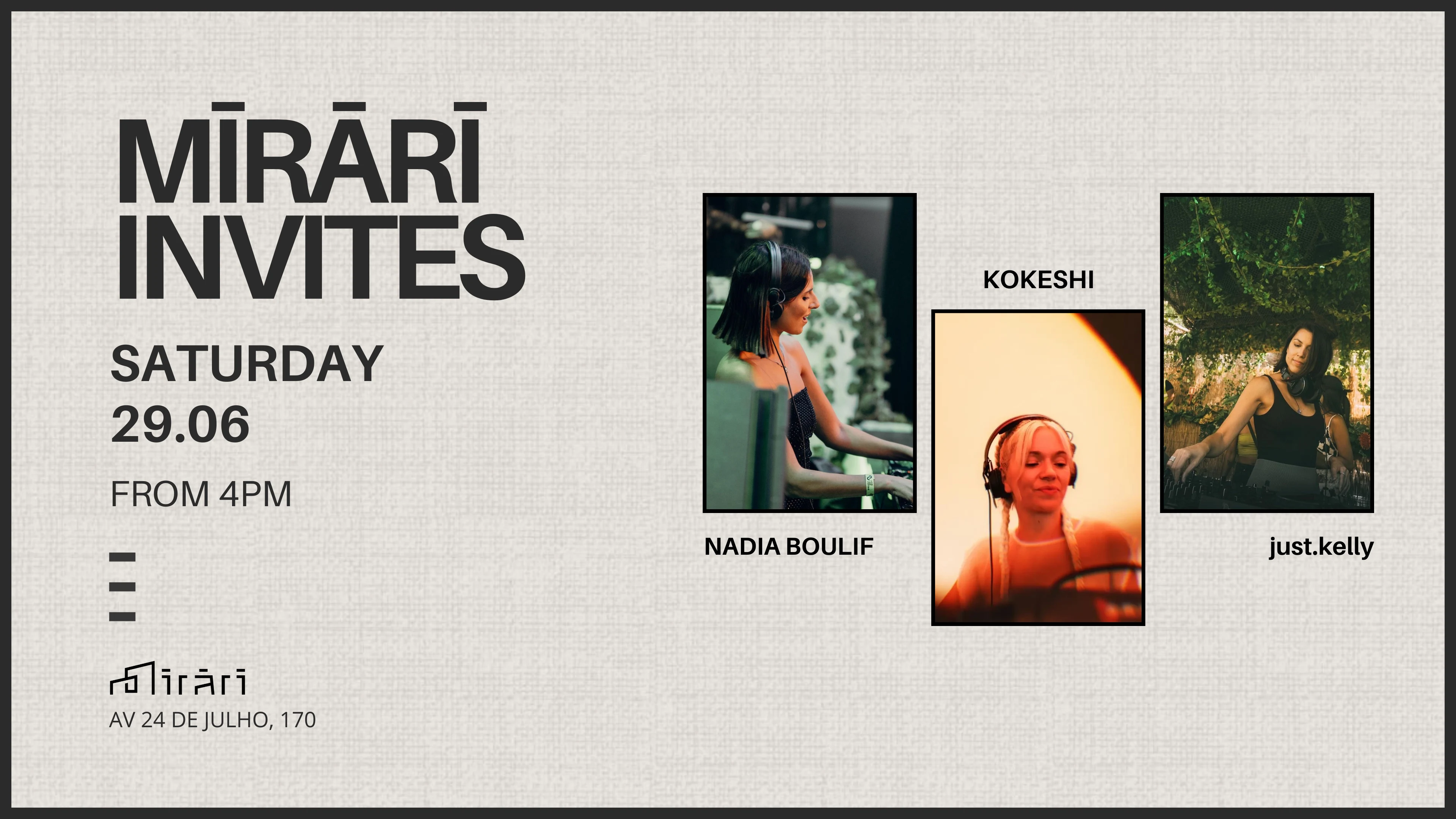 Mirari Invites: Nadia Boulif, Kokeshi & Just.Kelly Cover