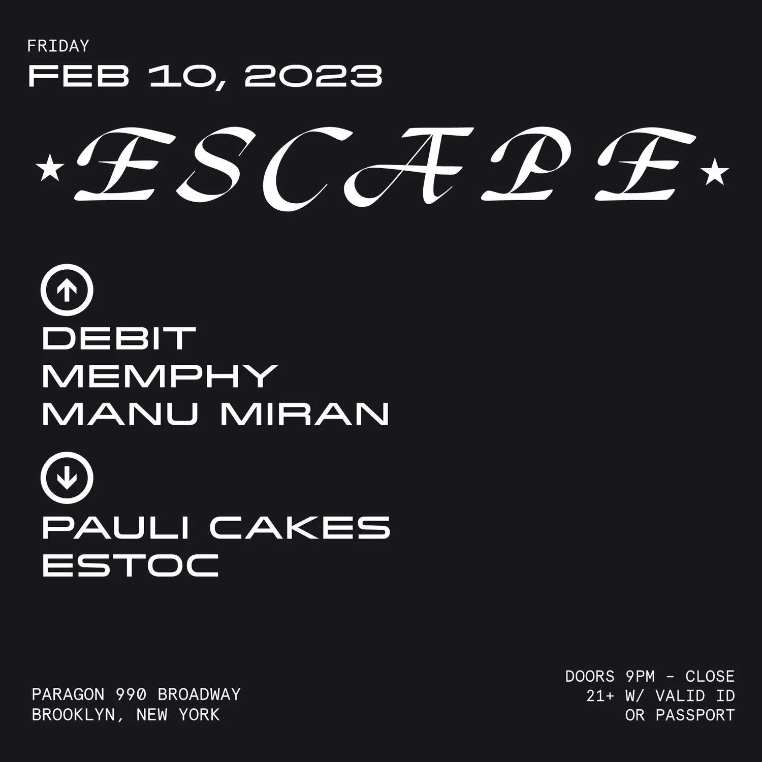 Escape: Debit, Memphy, Manu Miran + Estoc, Pauli Cakes Cover