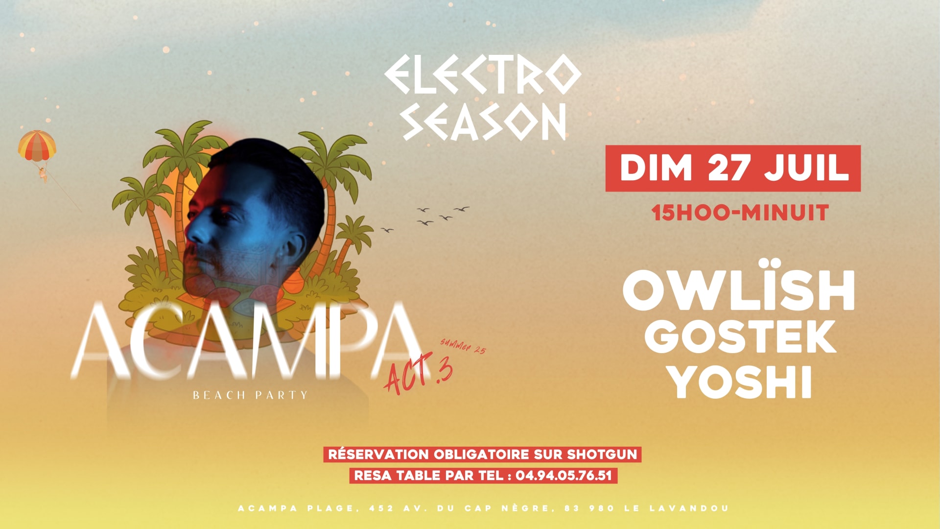 Electro Season @ Acampa - Beach Party I Dim 27 Juil Cover