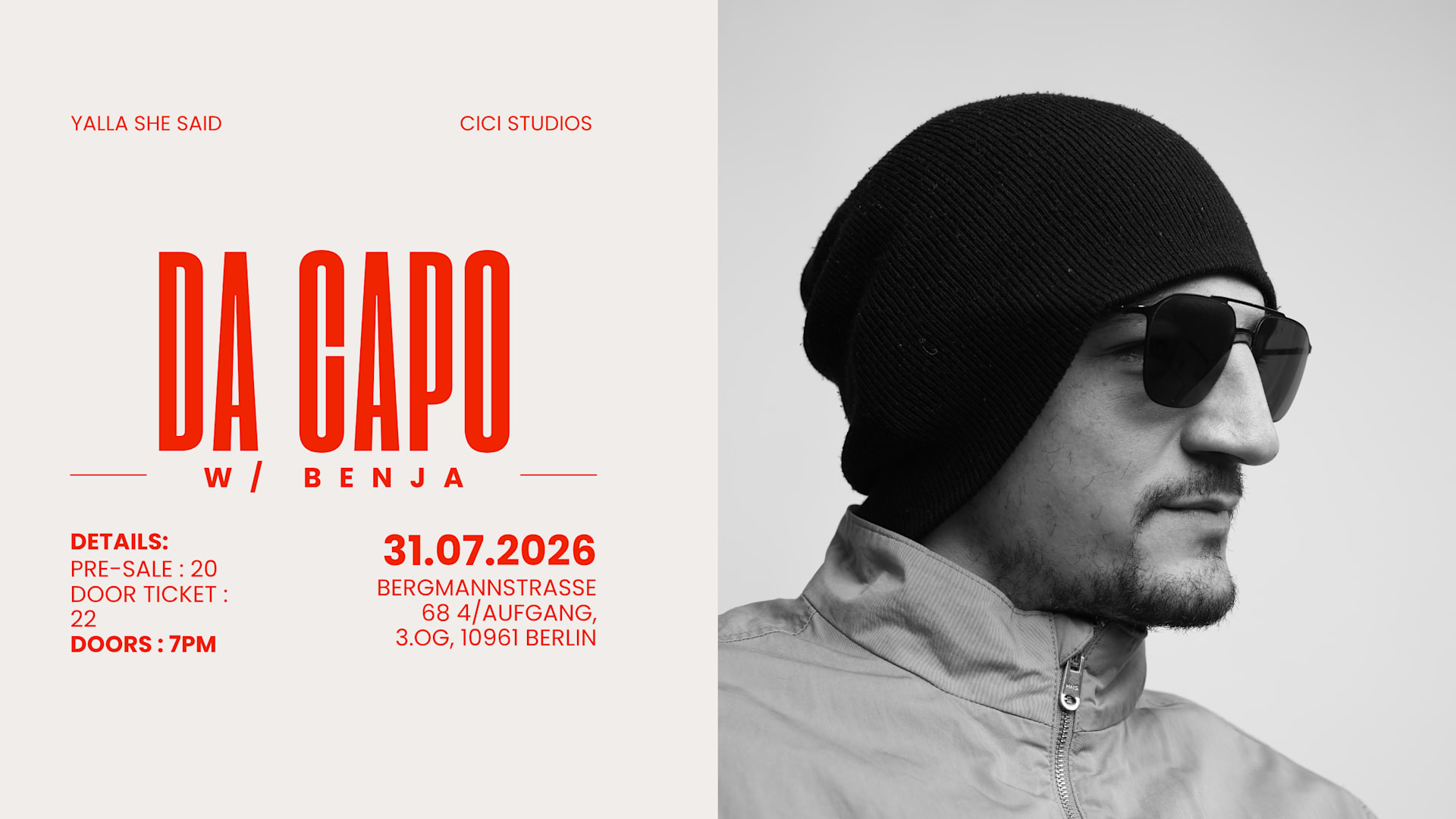 Da Capo W/ Benja - Live @ Cici Studios Berlin Cover