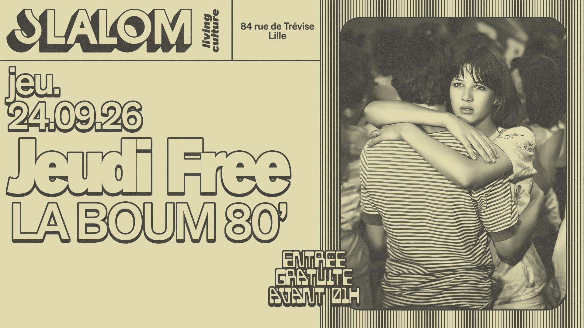 Slalom : Jeudi Free — La Boum 80' — Gratuit Av. 01h Cover