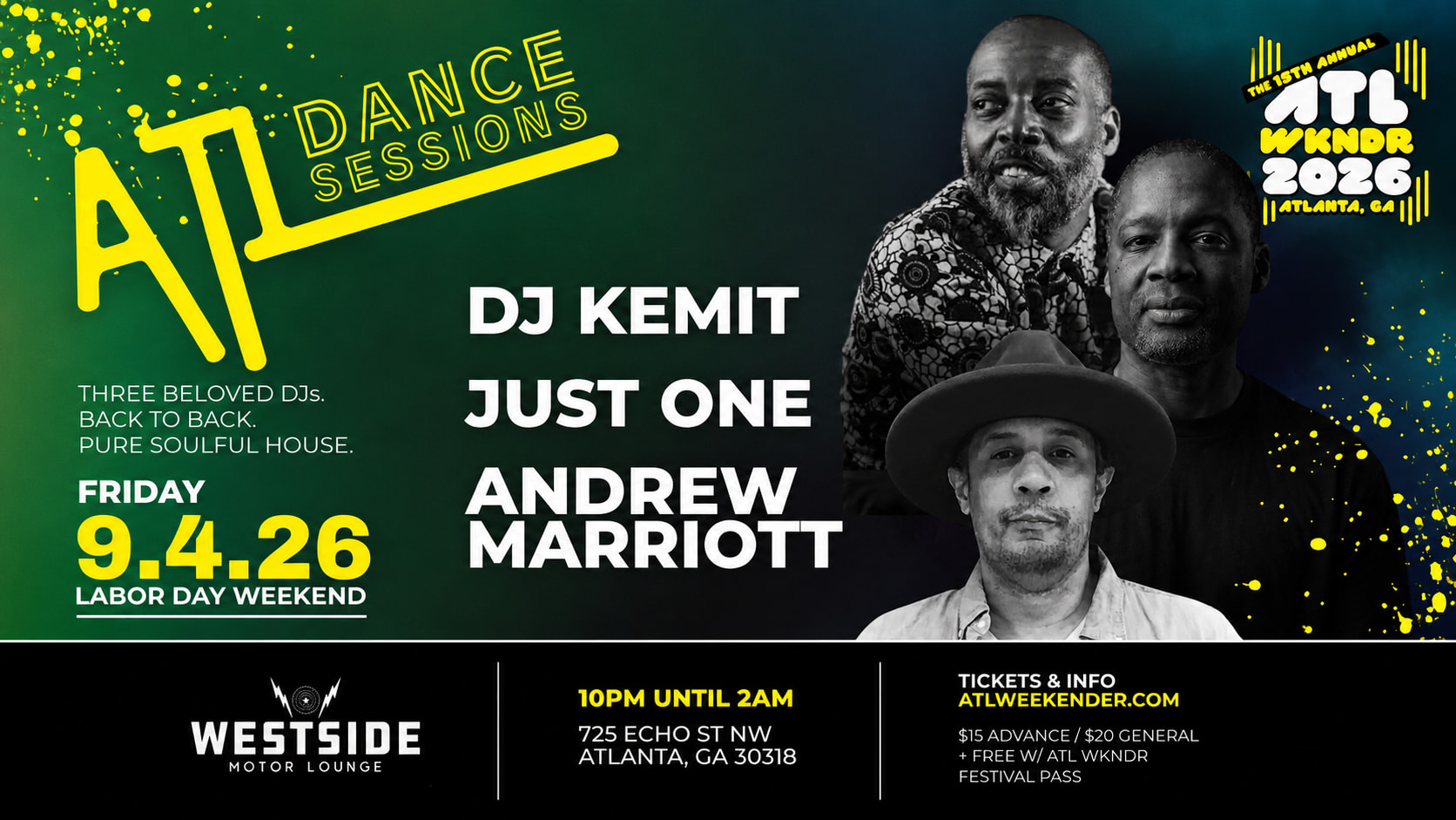 Atl Dance Sessions W/ Dj Kemit, Just One & Andrew Marriott Cover
