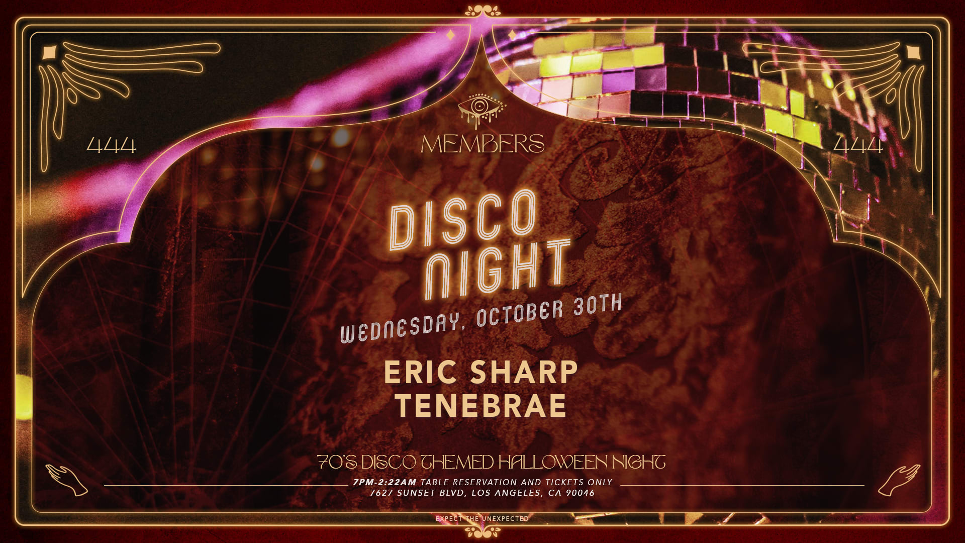 Halloween Night #1 : Disco Night With Eric Sharp & Tenebrae Cover