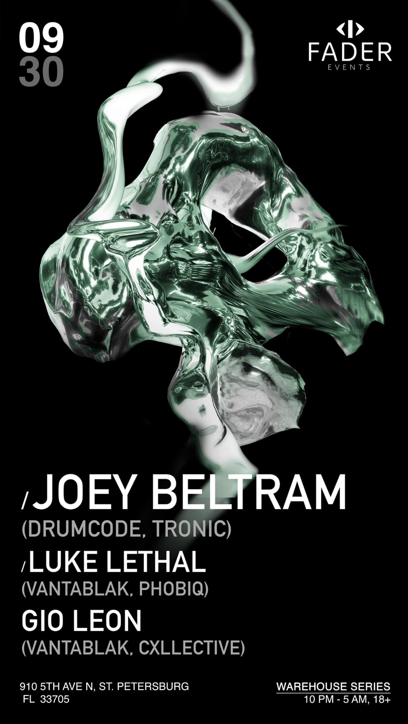 Fader Events Invites: Joey Beltram (Drumcode/Tronic) Cover