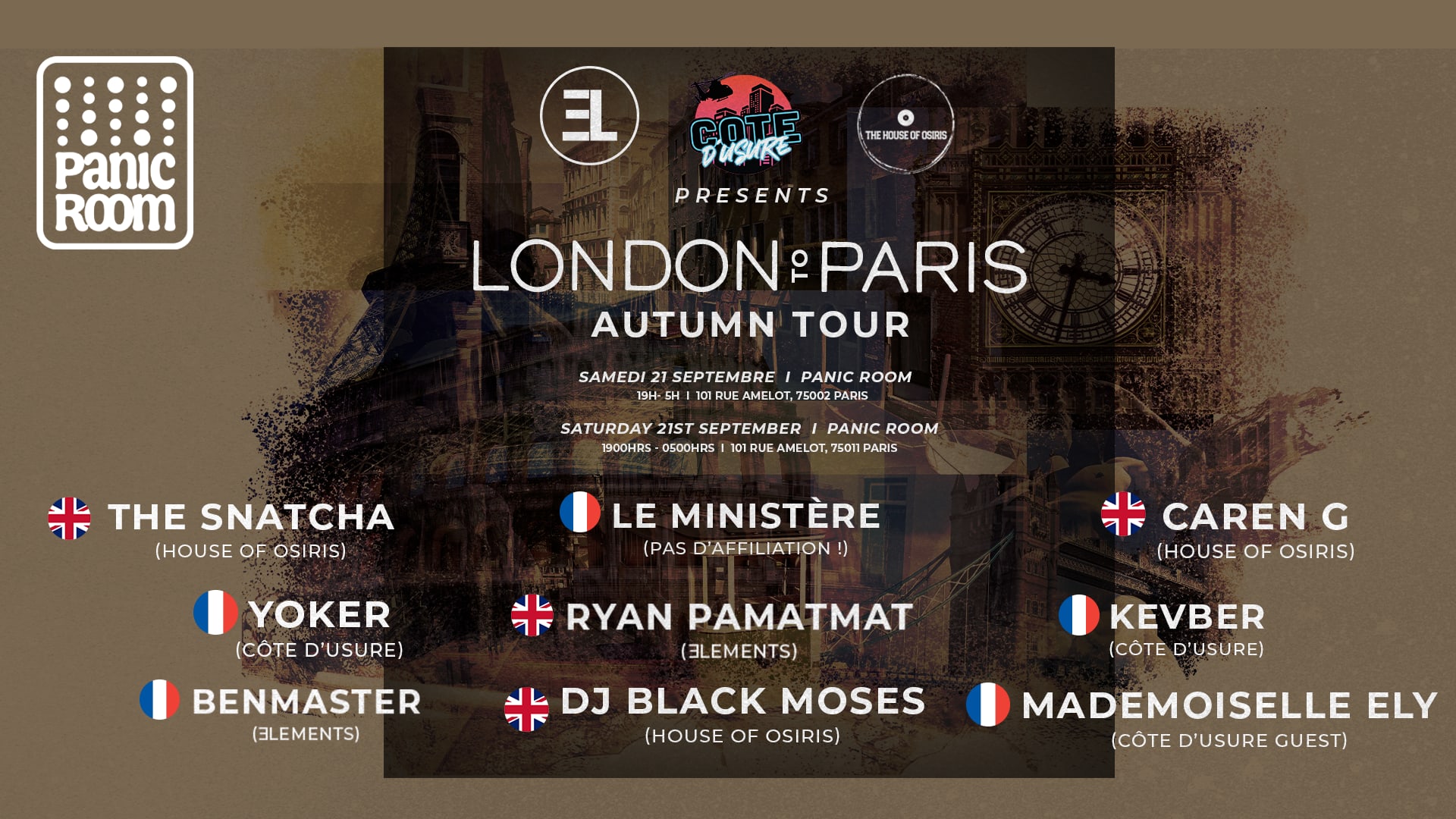 Côte D'usure Au Panic Room: London To Paris Autumn Tour Cover
