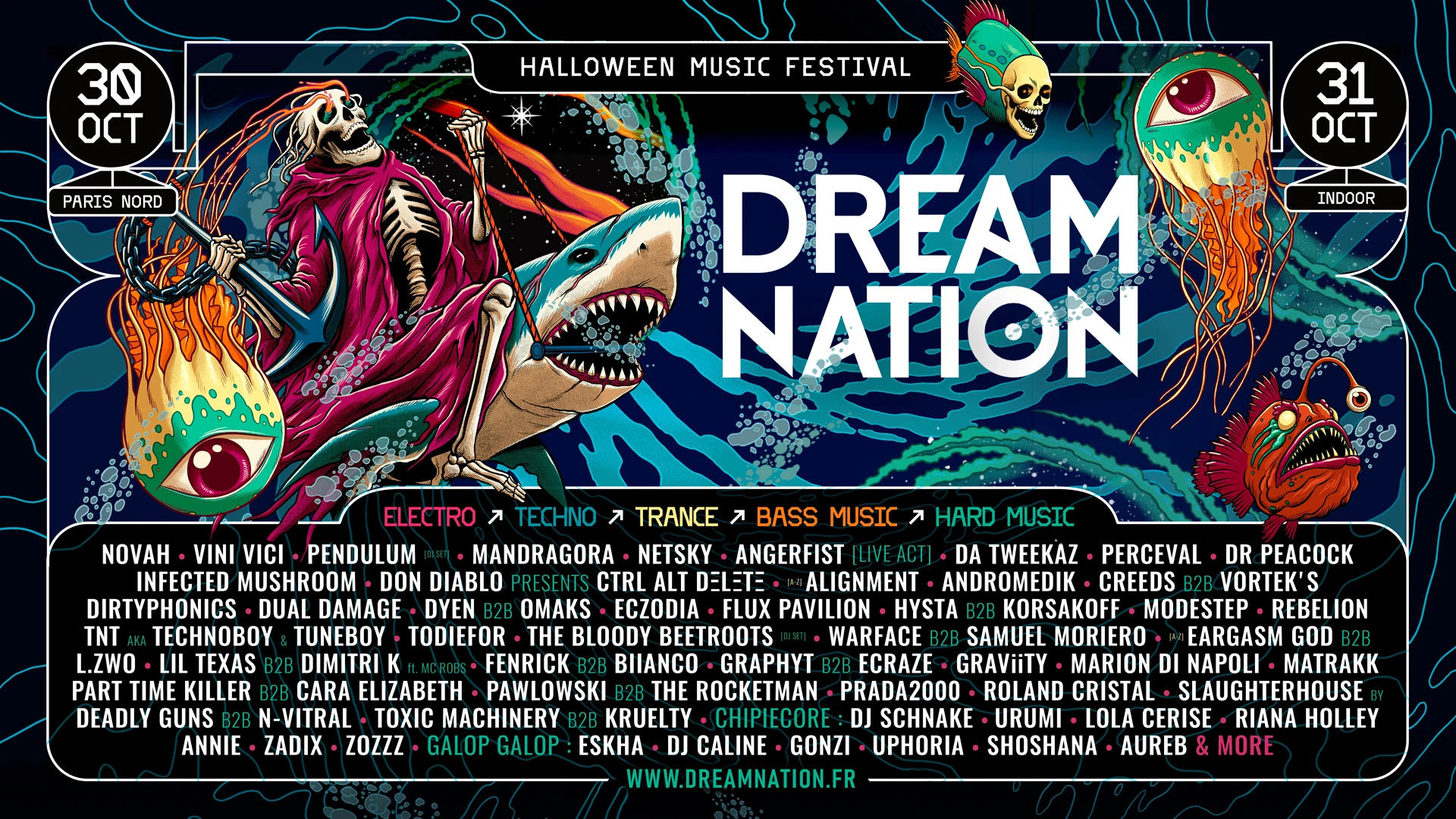 💀 L’incontournable Dream Nation prend possession du Parc des Expositions de Villepinte les 30 et 31 octobre pour 2 jours de rave avec Eargasm God, Todiefor, Samuel Moriero, Vladimir Cauchemar & more. Prends ton pass avant qu’il ne soit trop tard 🎟️