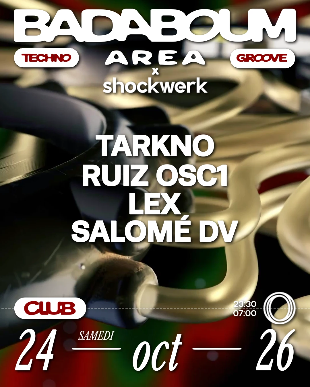 Club — Area X Shockwerk: Tarkno, Ruiz Osc1, Lex, Salomé DV