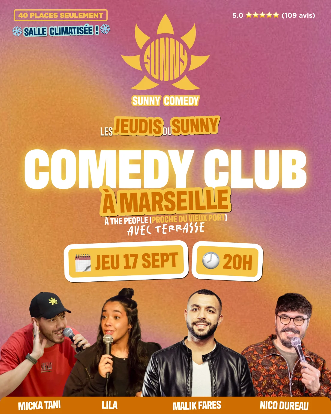 Sunny Comedy Club À The People (Malik Fares, Lila, Nico D.)