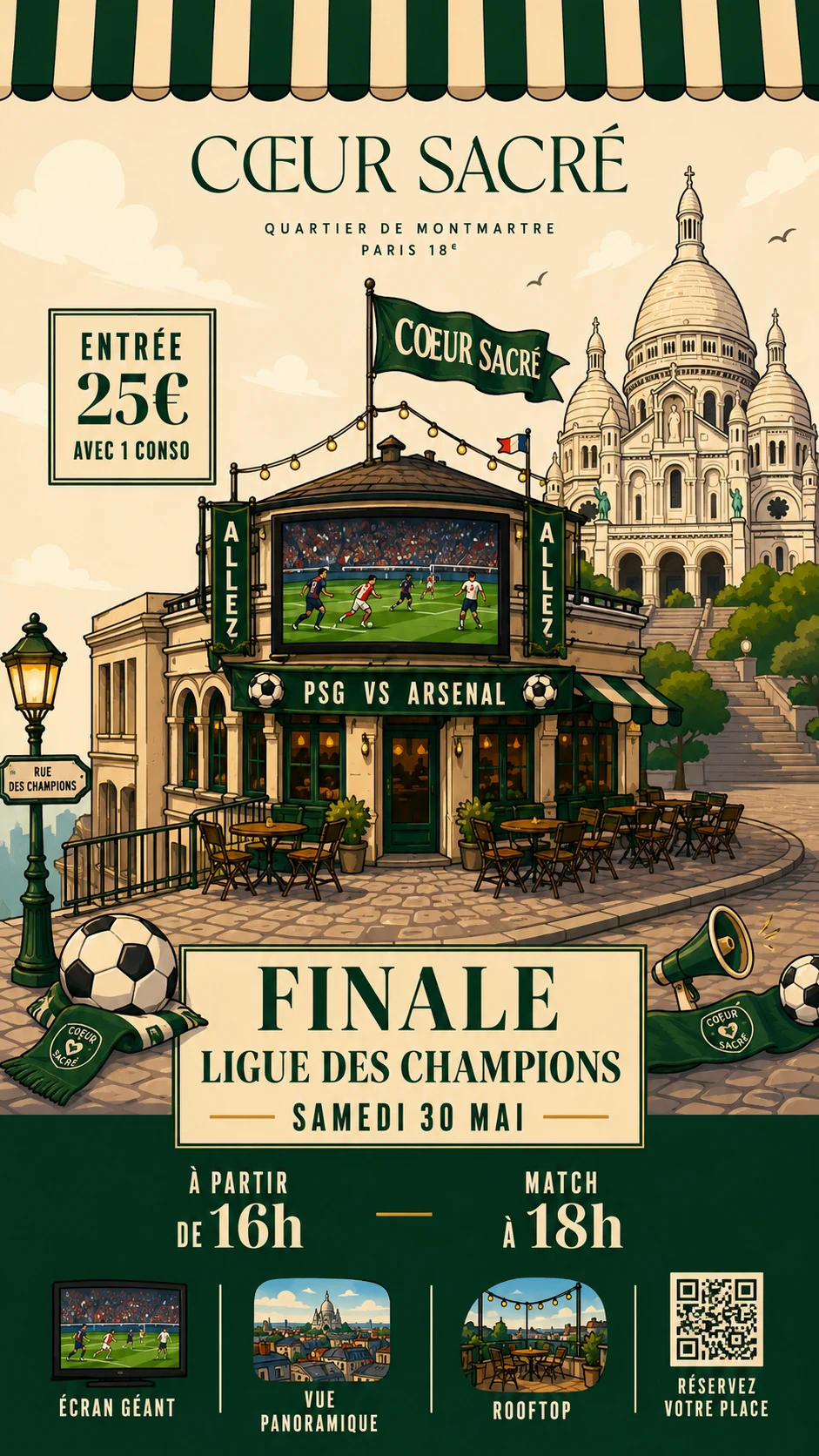 Finale Psg / Arsenal Ecran Retroprojecteur + Tv  Montmartre