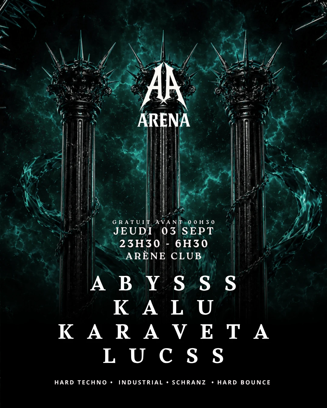 Jeudi Techno Arena : Abysss , Kalu , Karaveta , Lucss