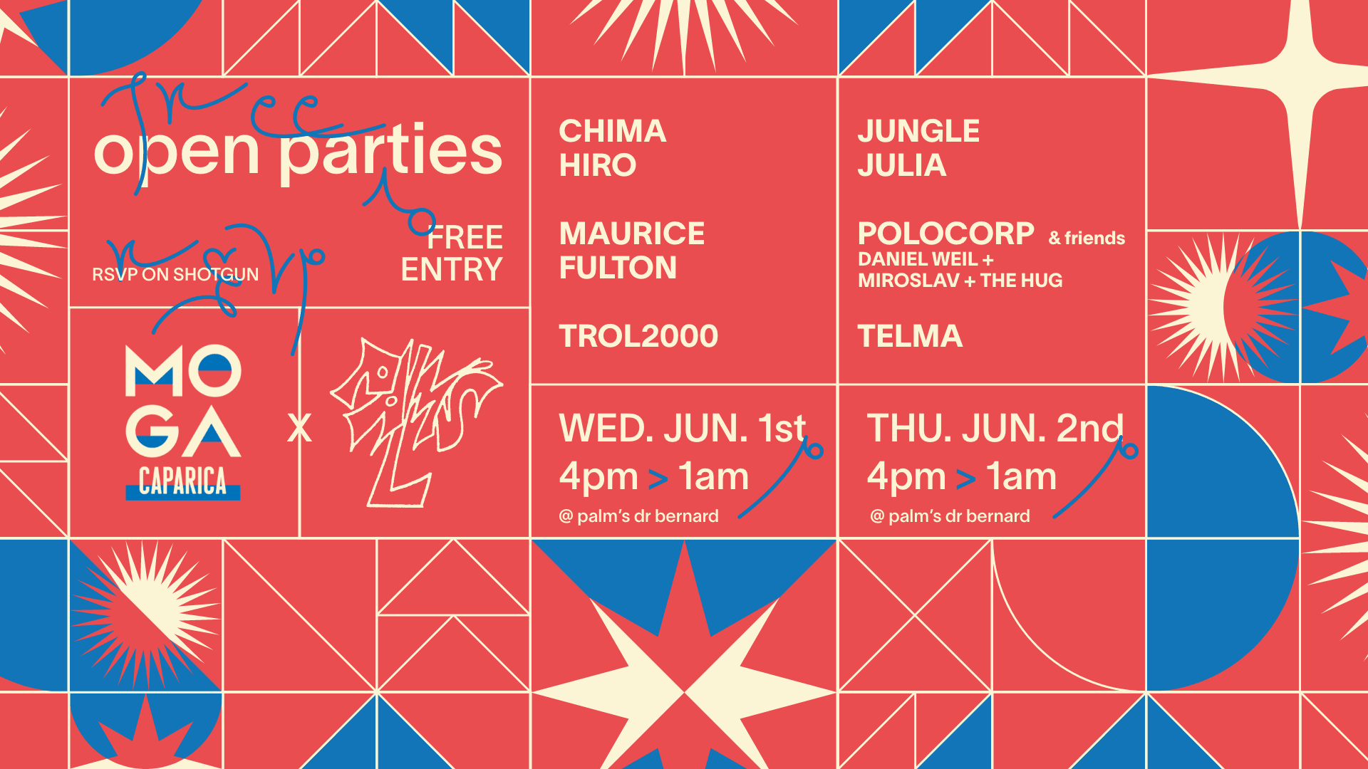 Moga Open Parties @Palms Dr Bernard