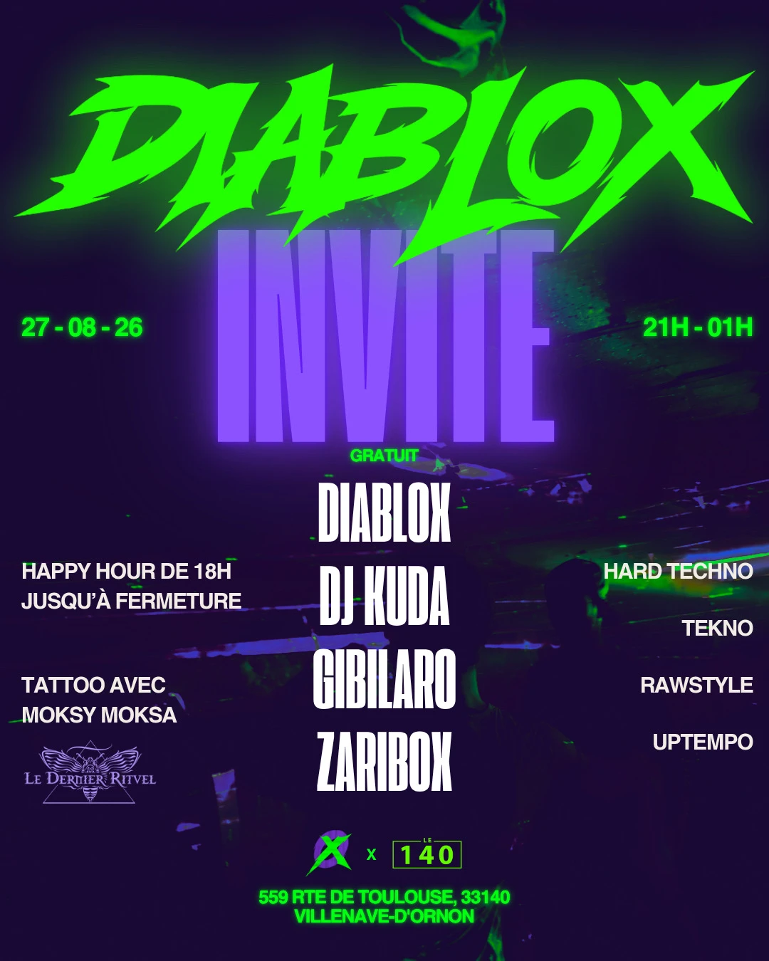 Diablox Invite : Dj Kuda, Gibilaro, Zaribox