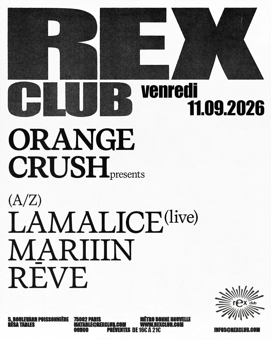 Orange Crush Presents: Lamalice (Live), Mariiin, Rēve