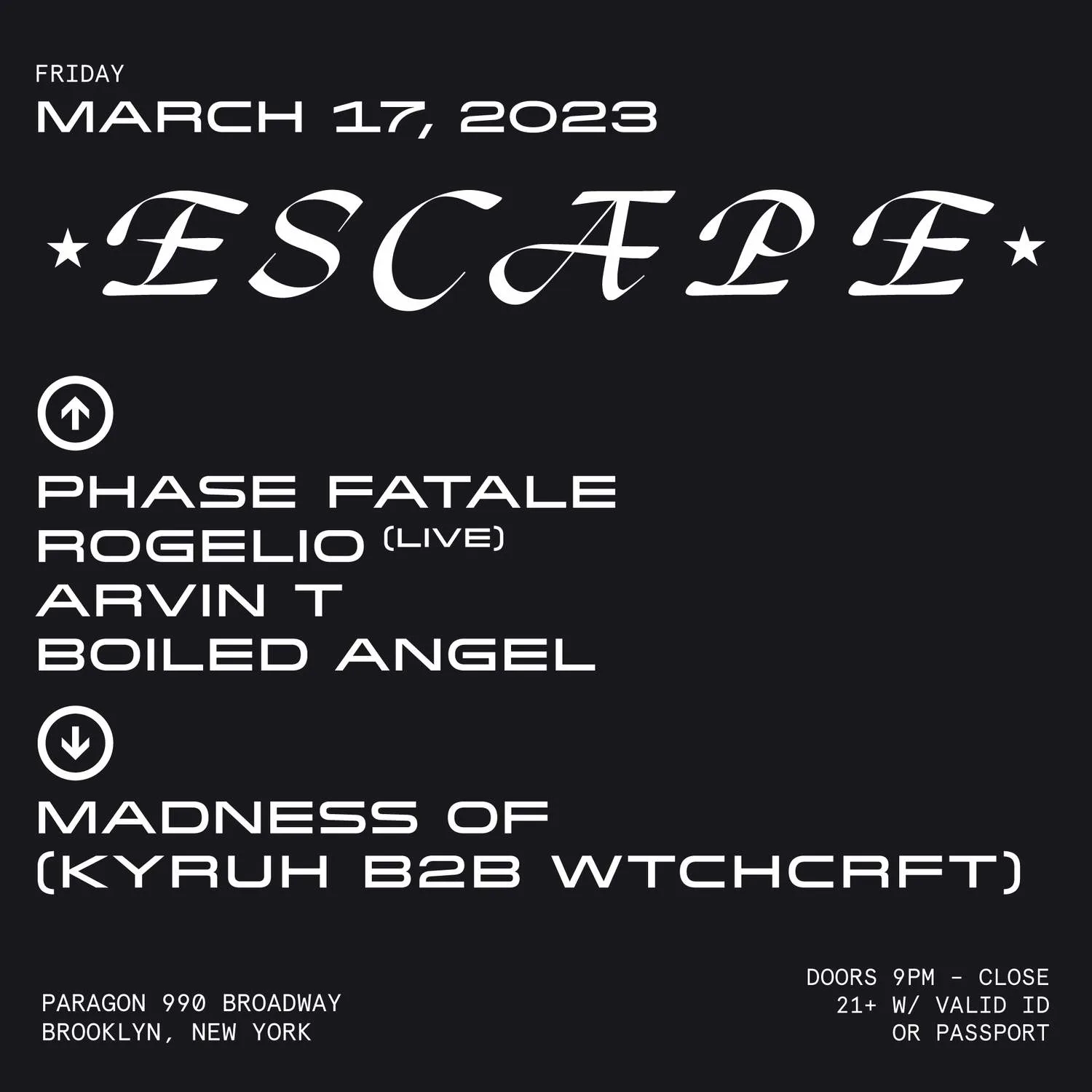 Escape: Phase Fatale, Rogelio (Live), Arvin T, Madness Of
