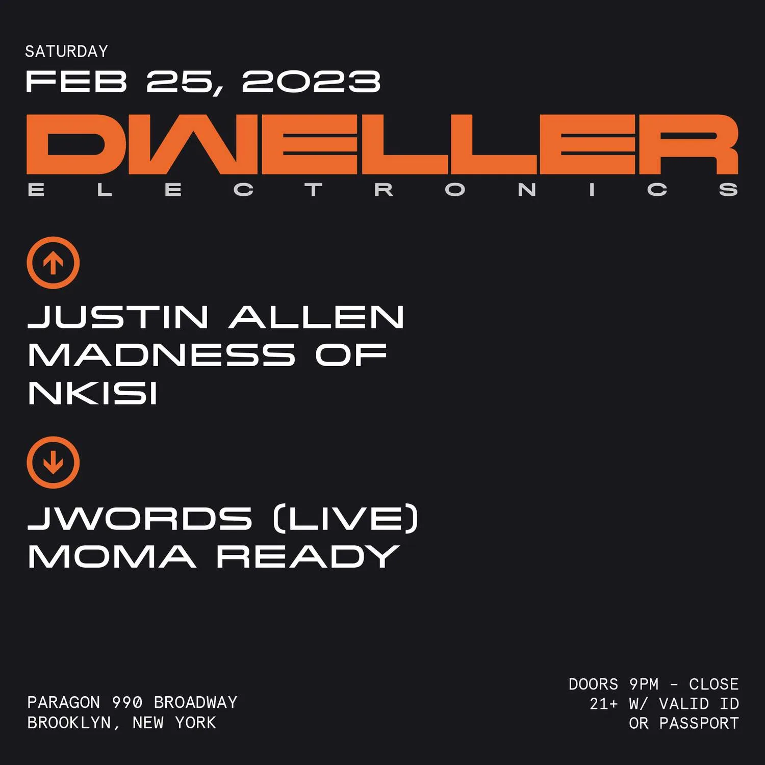 Dweller: Justin Allen, Madness Of, Nkisi + Jwords, Moma R