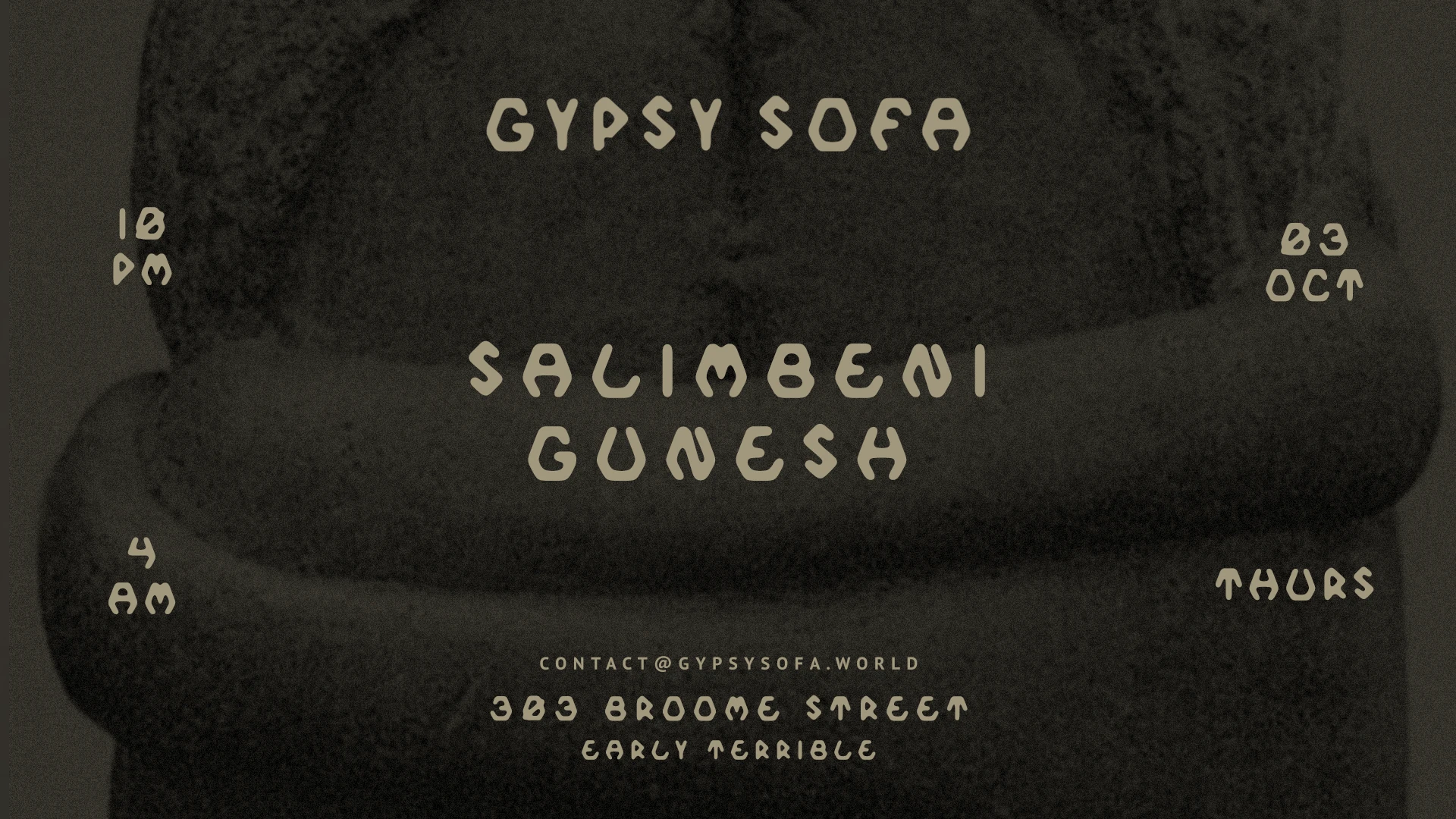Gypsy Sofa: Salimbeni & Gunesh, October 3