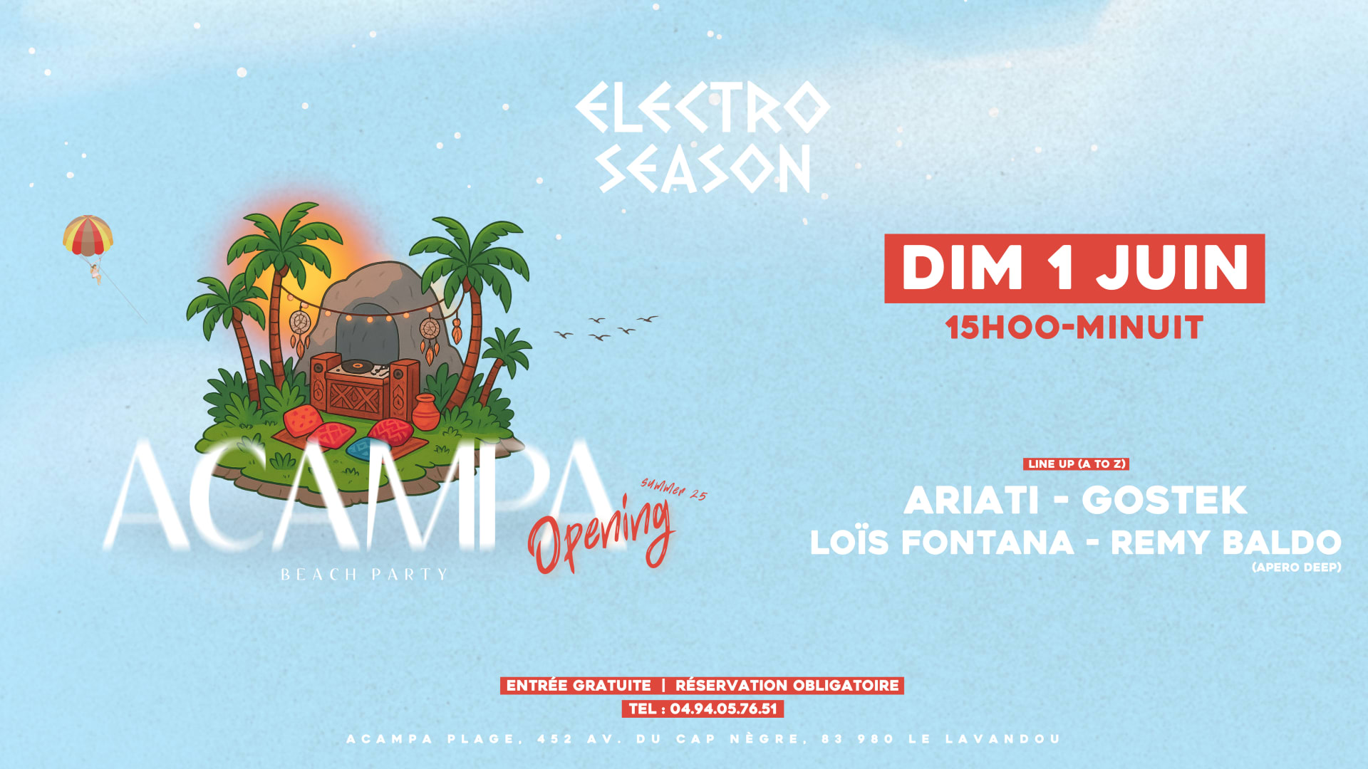 Electro Season @ Acampa Beach Party - Dim 1 Juin