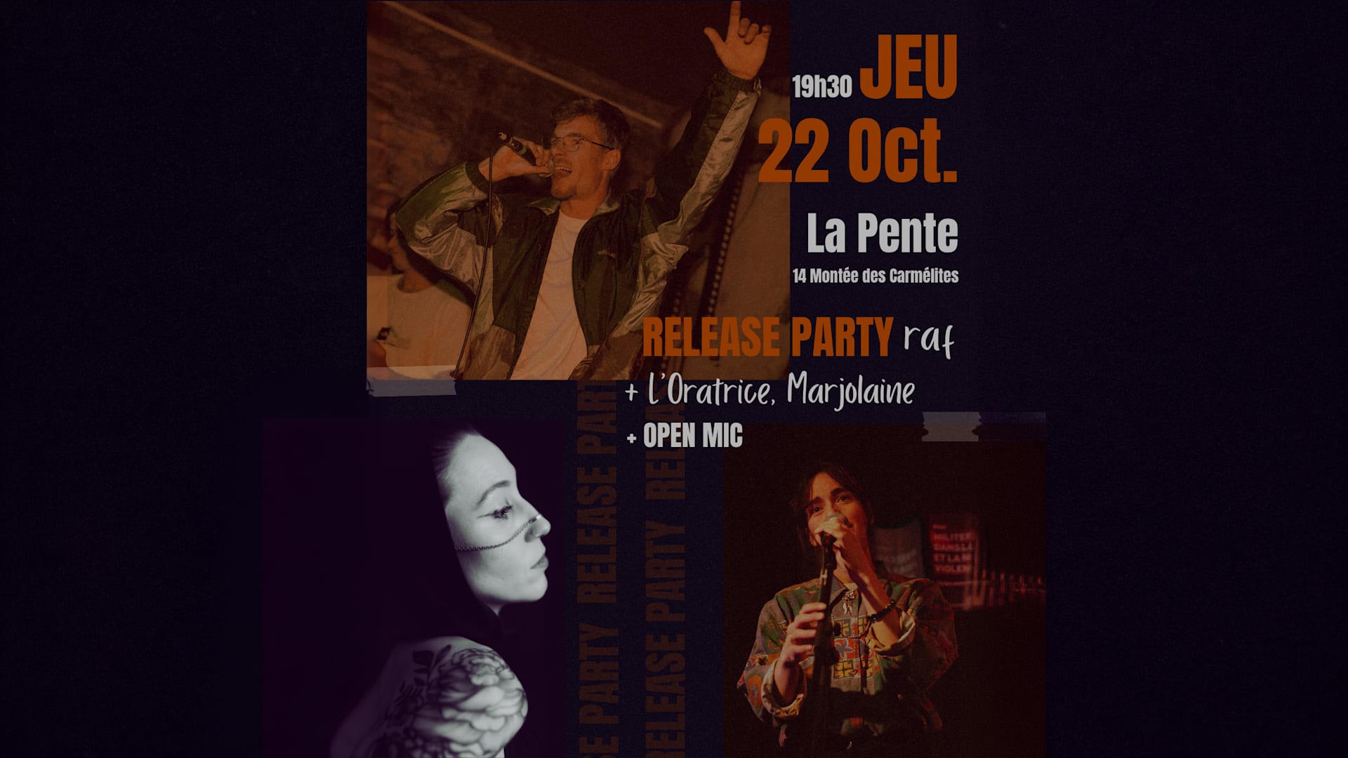 Release Party : Raf, L'oratrice, Marjolaine & Open Mic [Rap]