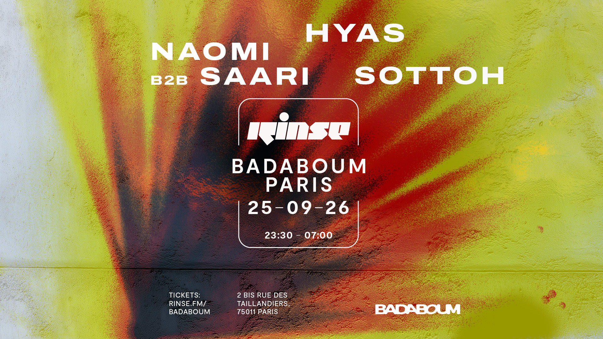Club — Rinse: Hyas, Naomi B2b Saari, Sottoh