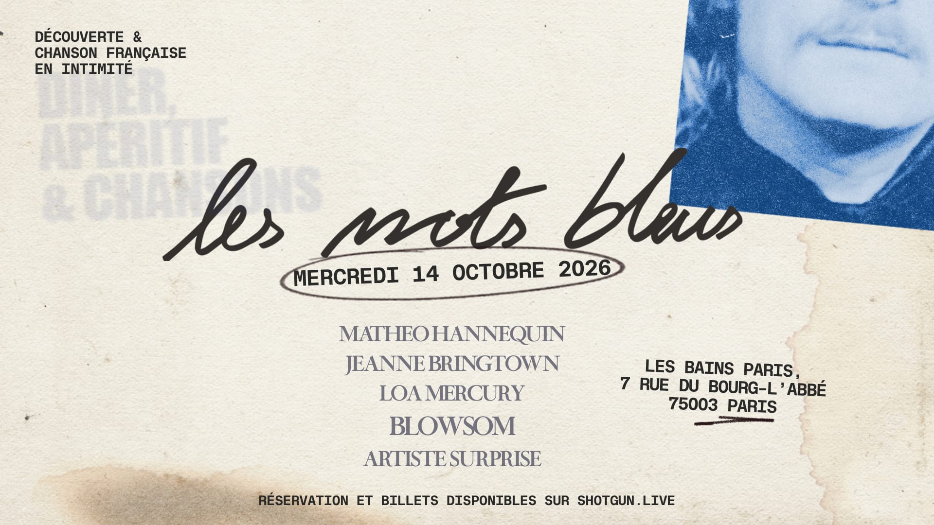 [Les Mots Bleus] Dîner-Concert Chanson Française