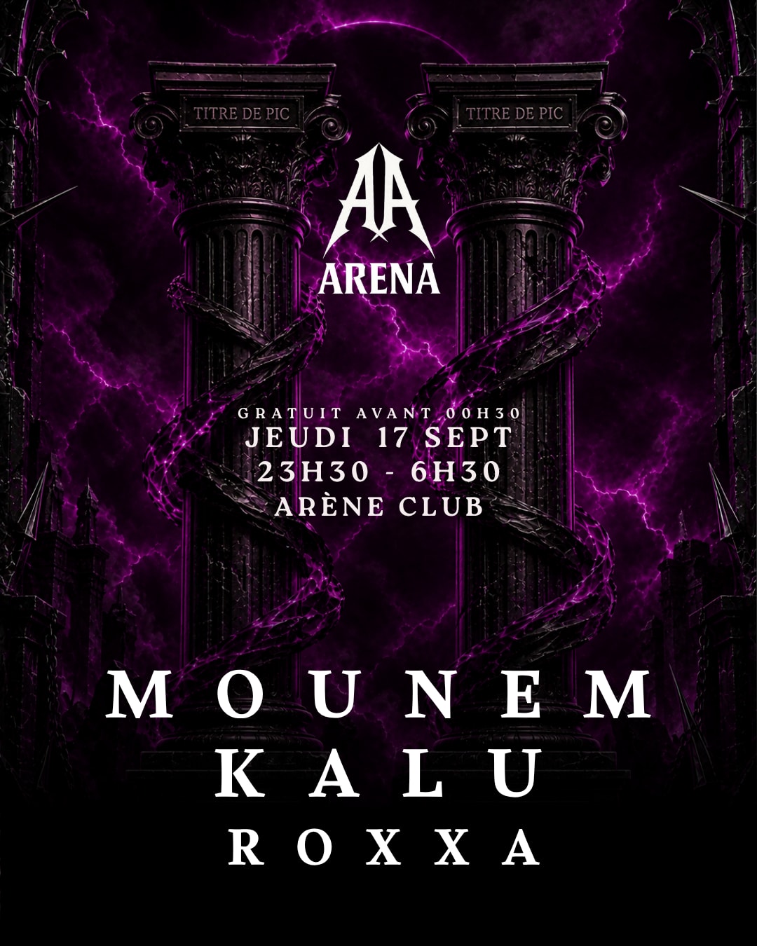 Jeudi Techno Arena : Mounem - Kalu - Roxaa