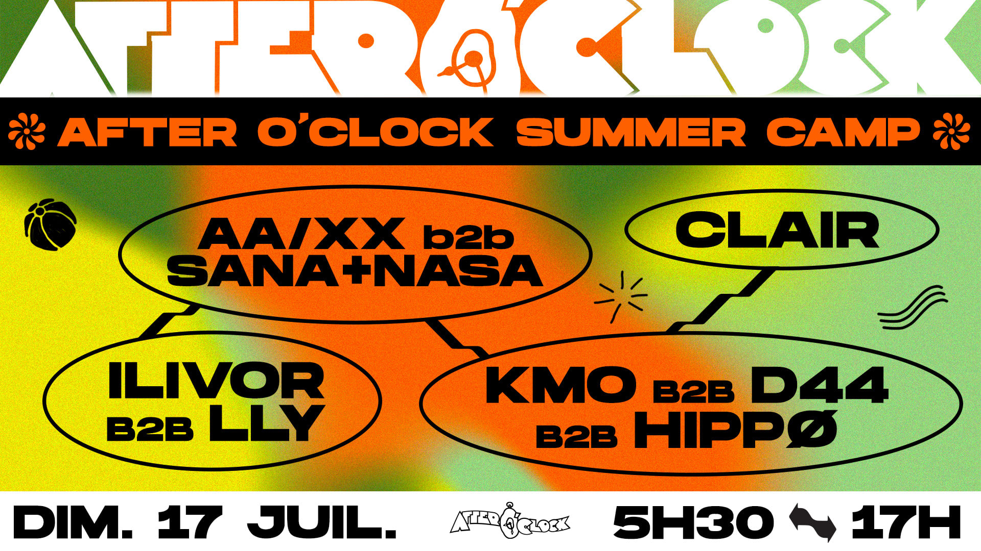 After O'clock Summer Camp : Clair, Kmo B2b D44 B2b Hippø, Ilivor ...