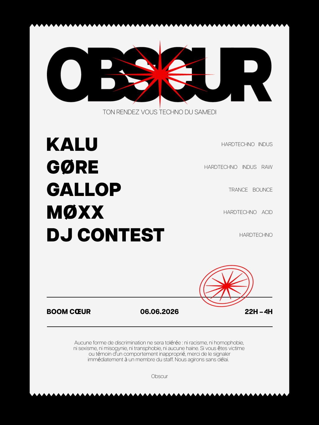 Obscur : Kalu, Gøre, Gallop, Møxx, Dj Contest