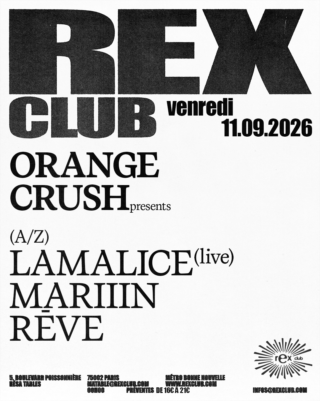 Orange Crush Presents: Lamalice (Live), Mariiin, Rēve