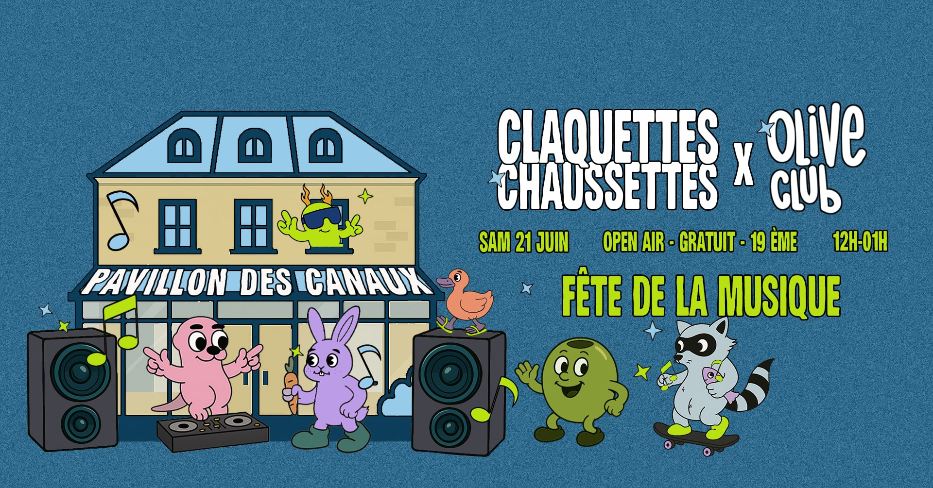 Fdlm : Claquettes Chaussettes X Olive Club X Pavillon Canaux