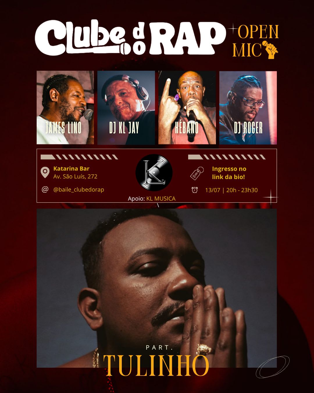 Clube Do Rap Part. Tulinho + Open Mic!